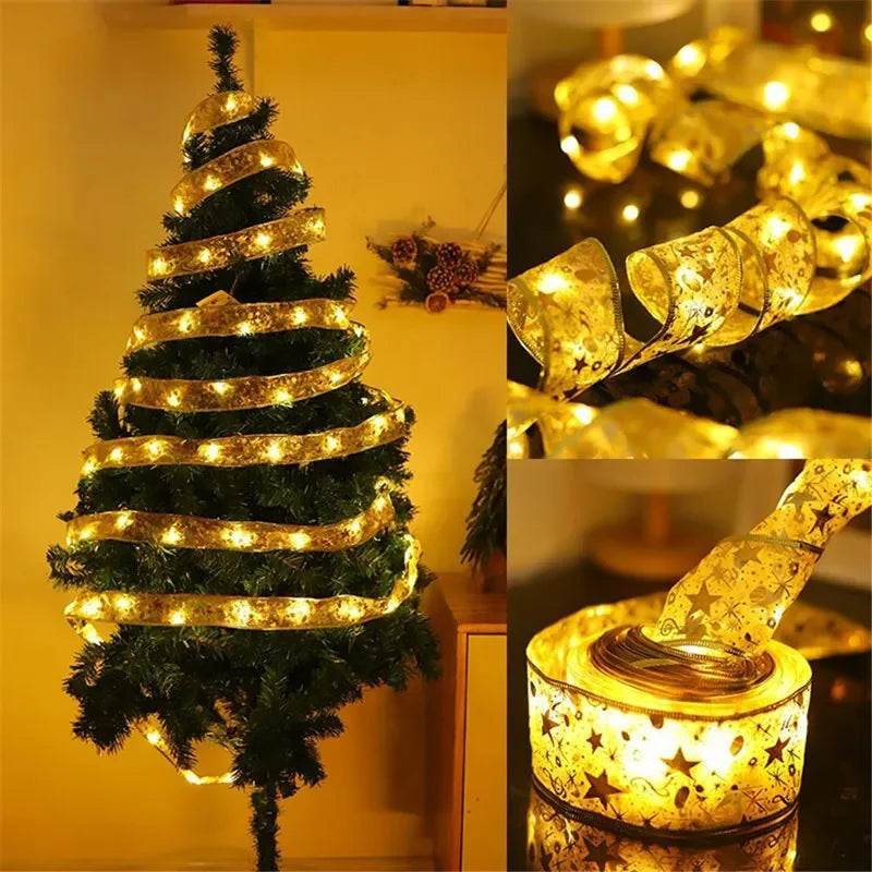 LumiRibbon Goldene Weihnachtsband LED Lichterkette – 2M/5M/10M