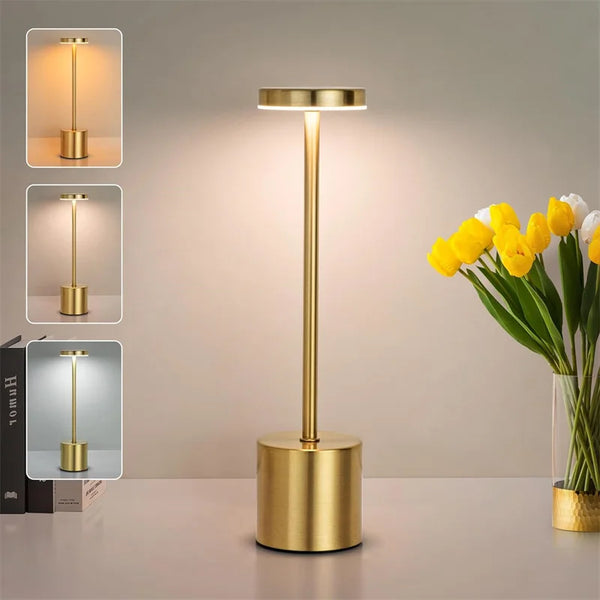 LumiÉlan – Klassische Wiederaufladbare Tischlampe mit Touch, 3 Farben & Stufenloser Dimmung