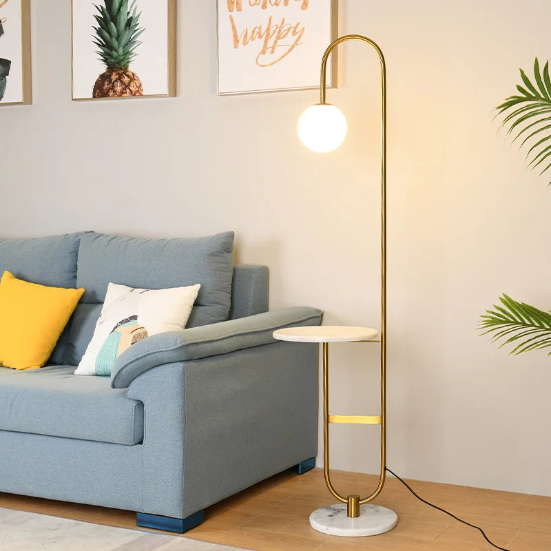 Nordic Luxe Vloerlamp met Marmeren Bijzettafel