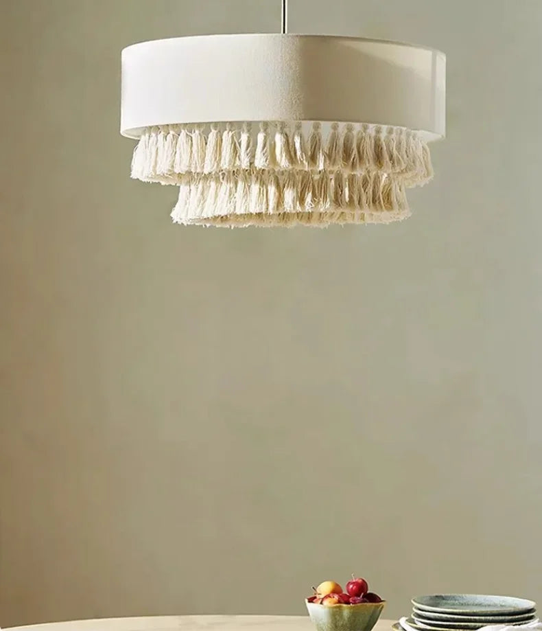 SabiGlow – Boho Wabi Sabi Stoff-Hängelampe