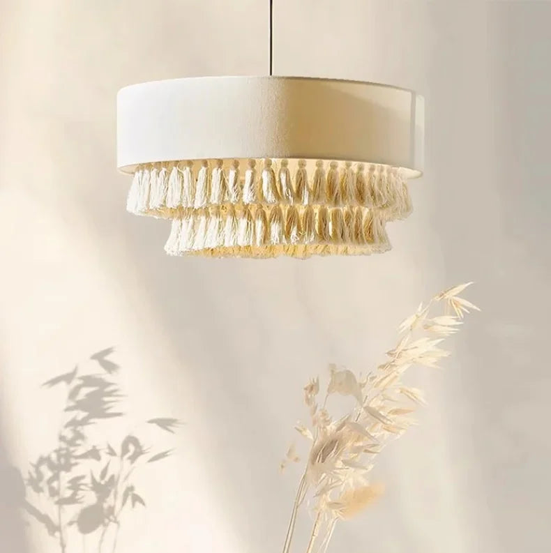 SabiGlow – Boho Wabi Sabi Stoff-Hängelampe