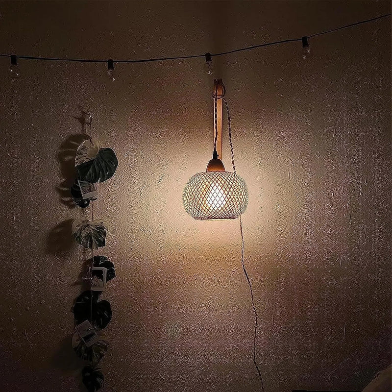 NaturLume Bambus Wandlaterne – Handgeflochtene Wandleuchte aus Rattan mit E27 Sockel