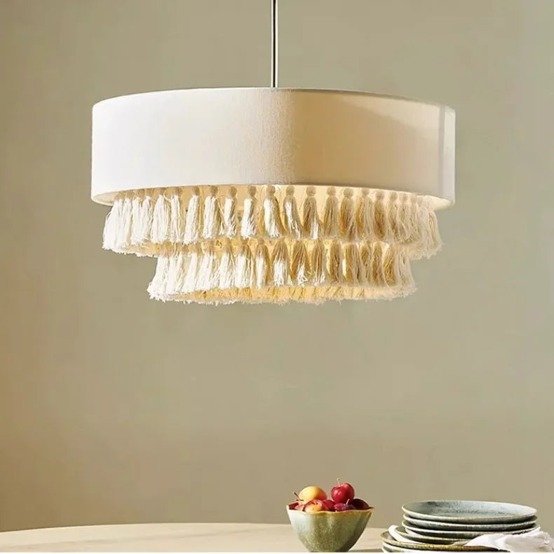 SabiGlow – Boho Wabi Sabi Stoff-Hängelampe
