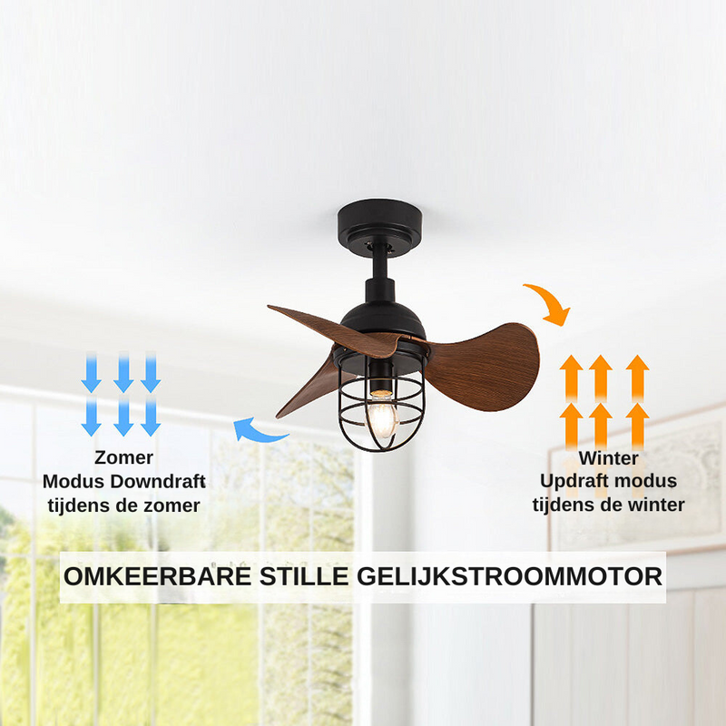 Zeitgenössischer Deckenventilator aus dunklem Walnussholz mit Lichtern