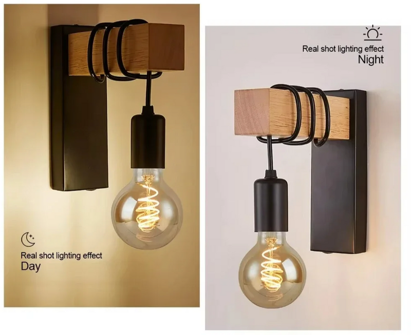 RetroLume – Vintage LED Wandlampe aus Holz & Eisen mit E27 | Industrial & Loft Stil