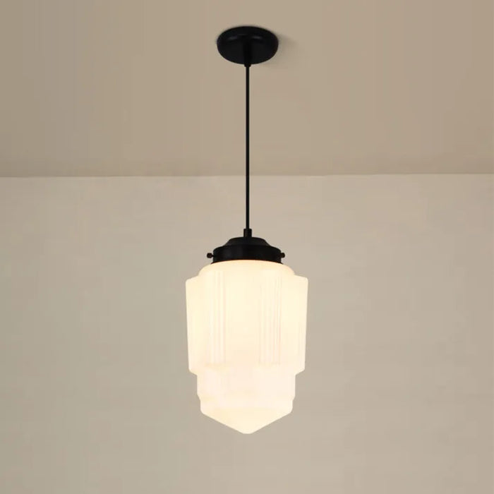 Vintage Weiß Milchglas Geometrische Jar Pendelleuchte