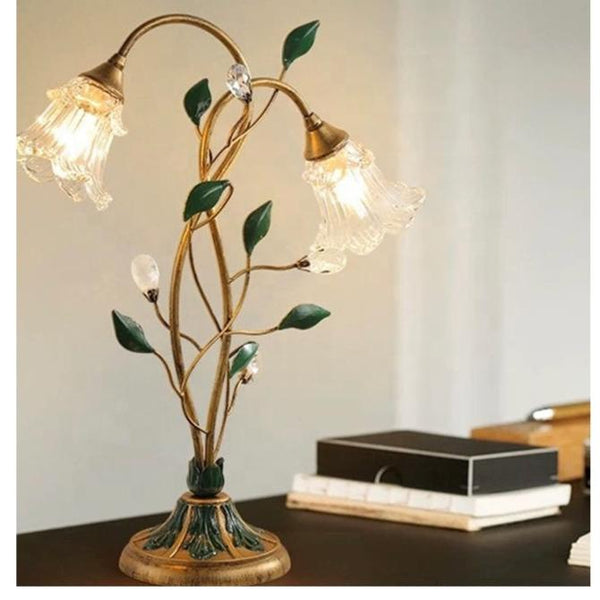 Französische Glasblumen Tischlampe