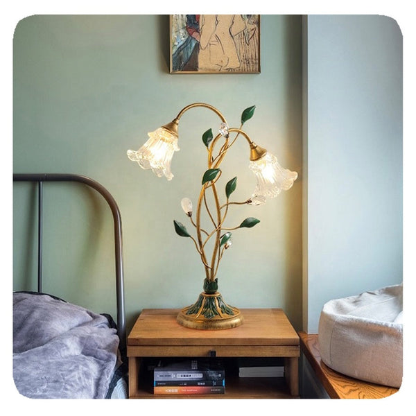 Französische Glasblumen Tischlampe
