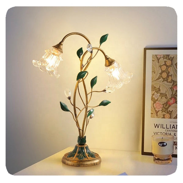 Französische Glasblumen Tischlampe