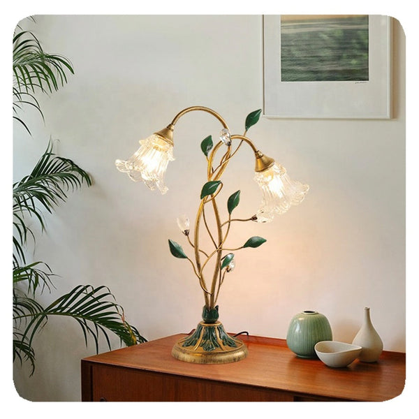 Französische Glasblumen Tischlampe