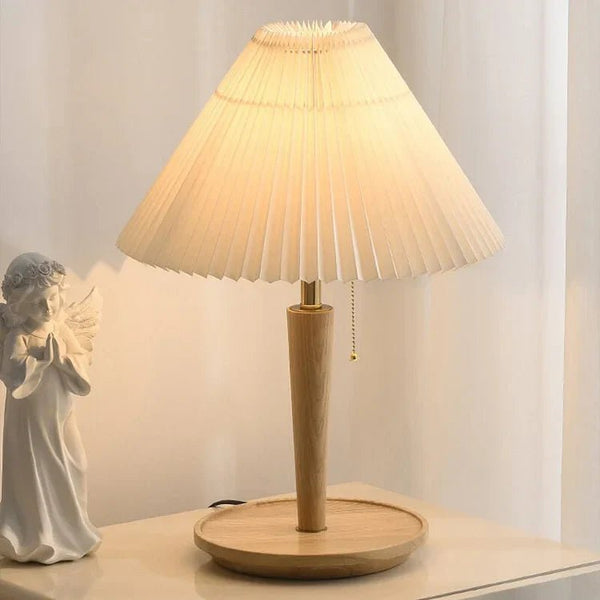 Vintage Plissee-Tischlampe aus Holz