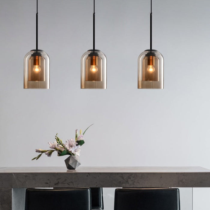 Mica Mid-Century Hängelampen mit Doppelglas