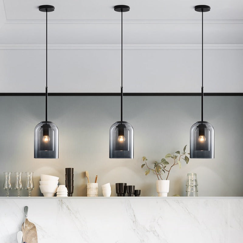 Mica Mid-Century Hängelampen mit Doppelglas