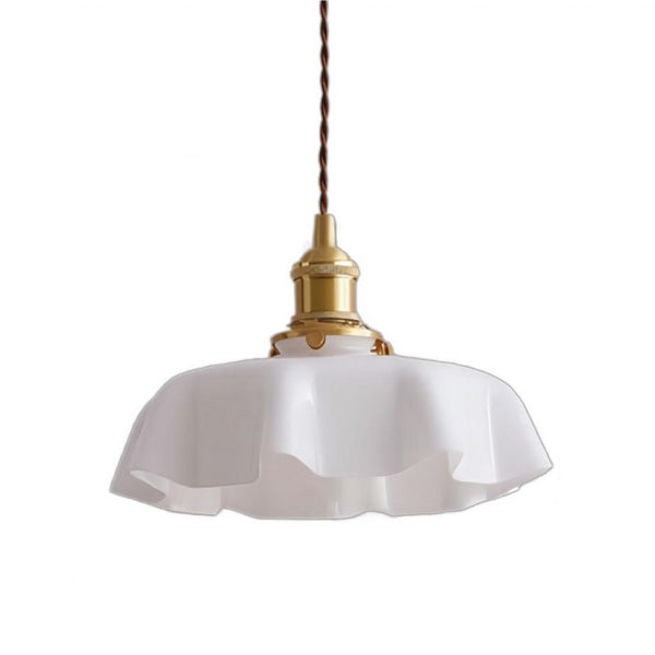 Hängelampe im Retro-Stil, Glasblume, cremefarben