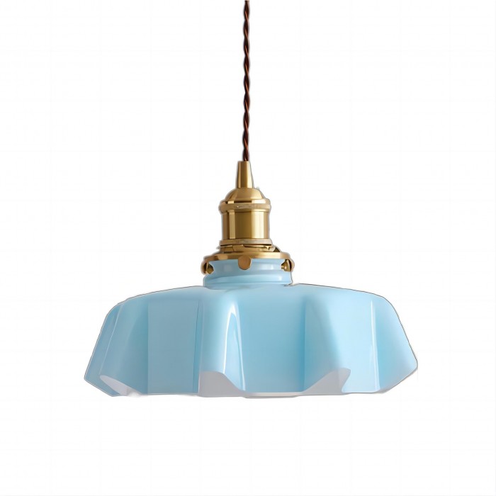 Hängelampe im Retro-Stil, Glasblume, cremefarben