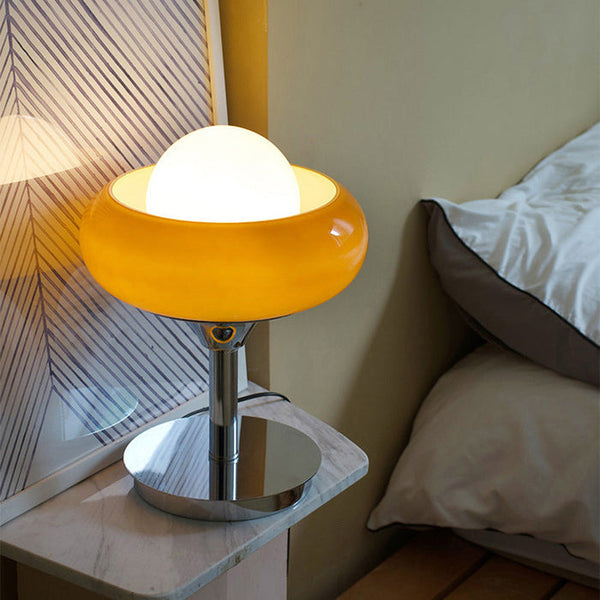 Vintage Bauhaus Gelbe Glas-Tischlampe