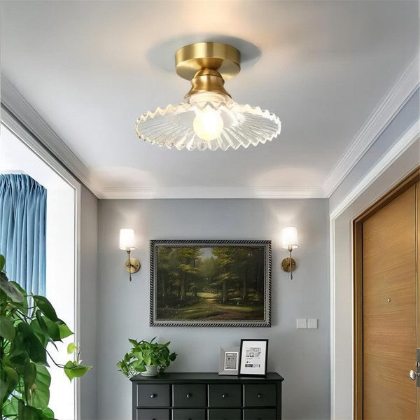 Gerippte Vintage-Deckenlampe aus klarem Glas