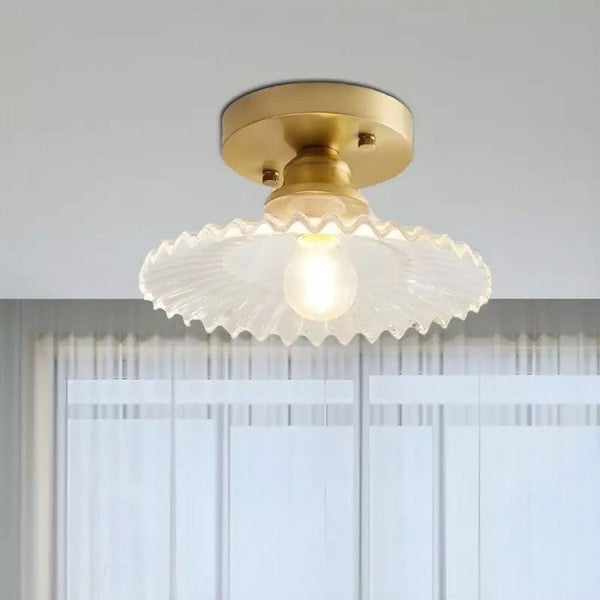 Gerippte Vintage-Deckenlampe aus klarem Glas